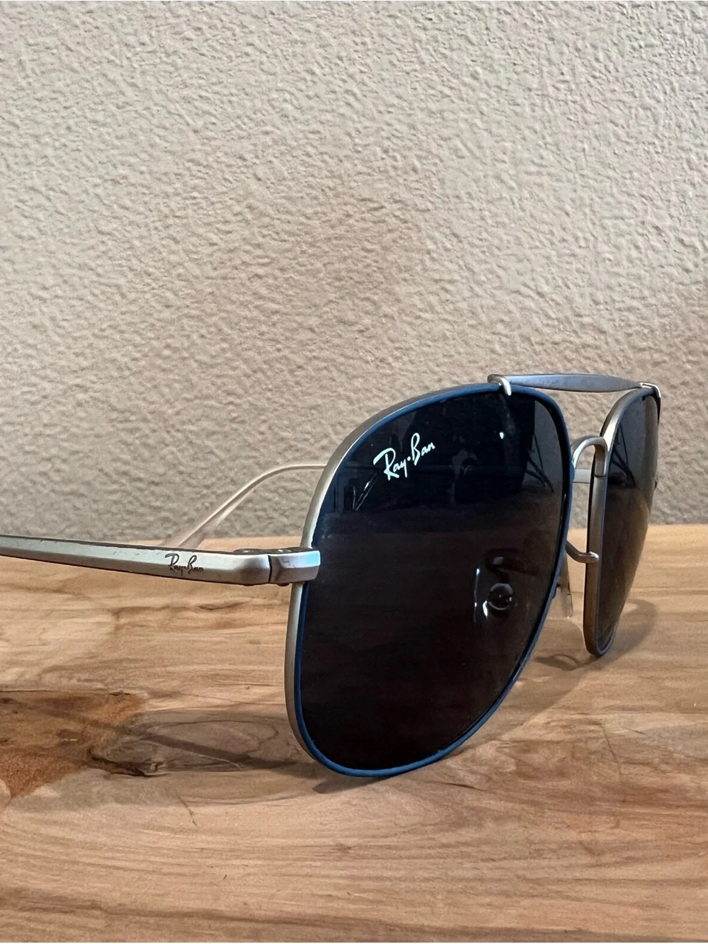 Ray-Ban Aviator Sunglasses Blue Lenses Silver Frame